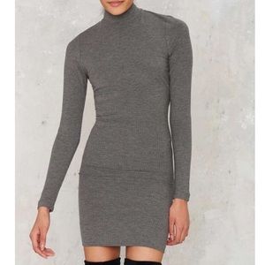 NASTY GAL GRAY ONE FELL SCOOP RIBBED DRESS